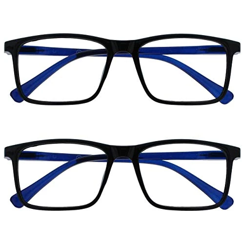 Limited offer: OPULIZE INK Reading Glasses - Value 2 Pack - Large Rectangular Frame - Spring Hinges - Scratch Resistant - Black Blue Arm - Mens Womens +2.50 from 8.02 EUR to 7.14 EUR (save 11%)