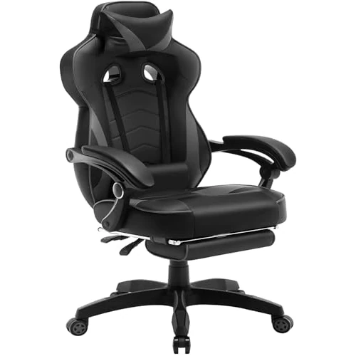 Offerta a tempo: WOLTU Sedia Gaming Ergonomica con Poggiapiedi, Livestreaming Girevole Poltrona Gamer con Poggiapiedi, Schienale & Sedile Grandi Comodo, Nero+Grigio - 48% da 155.99 € a 81.44 €