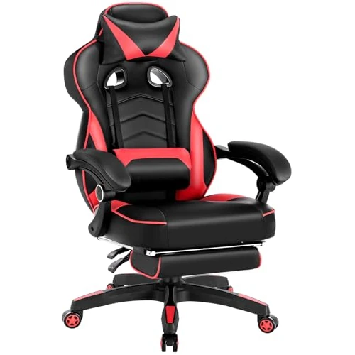 Offerta a tempo: WOLTU Sedia Gaming Ergonomica con Poggiapiedi, Livestreaming Girevole Poltrona Gamer con Poggiapiedi, Schienale & Sedile Grandi Comodo, Nero+Rosso - 42% da 155.99 € a 90.24 €