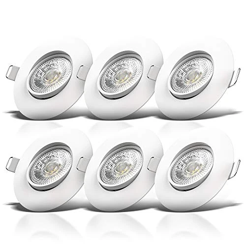 Offre limitée : B.K.Licht lot de 6 spots LED à encastrer ultraplats 30mm, 5W/460Lu s, encastrables orientables, blanc chaud, finition blanche matte, IP23 de 23.99 € à 22.78 € (5% de remise)