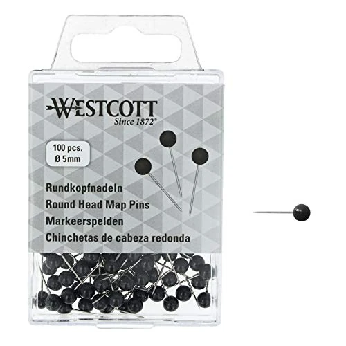 Zeitlich begrenztes Angebot: WESTCOTT Rundkopfnadeln, 100 Stück, 5 mm Durchmesser, 16 mm lang, schwarz, E-10502 00 von 4.65 € auf 4.65 € (0.00% Rabatt)