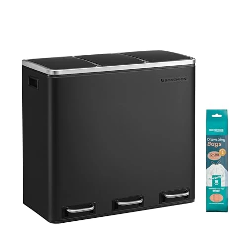 Offerta a tempo: SONGMICS Cestino da Cucina, Pattumiera per Raccolta Differenziata 3 x 18L, 3 Scomparti per Riciclaggio, Coperchi a Chiusura Morbida, Pedali, Acciaio, Nero Inchiostro LTB54BK - 19% da 115.99 € a 93.49 €