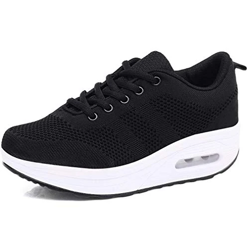 Women's Lightweight Sneakers,Trainers Ladies Casual Comfortable Walking Shoes Platform Wedges Breathable Running Shoes,Black White-911,5 UK