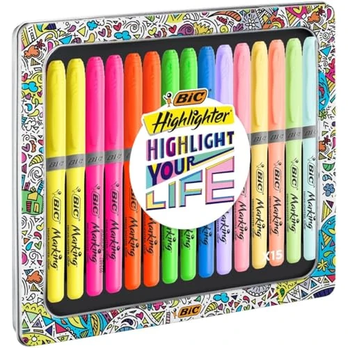 Limited offer: BIC Highlighter Collection Box, Assorted Intense and Pastel Colours, in Convenient Metal Gift Box, Pack of 15 from 18.99 EUR to 18.99 EUR (save 0%)
