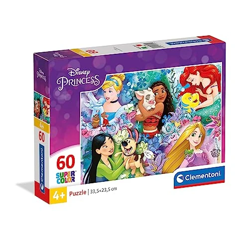 Clementoni 26995 Supercolor Princess – Puzzle 60 Teile ab 4 Jahren, buntes Kinderpuzzle mit besonderer Leuchtkraft & Farbintensität, Geschicklichkeitsspiel für Kinder