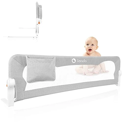 Limited-time offer: lionelo Eva Universal Bed Guard 150 L x 42cm H, Child Safety barrier with 180° Recline Foldable Design, StandSafe lock Storage pocket, Sturdy Durable Bedside Safety Gate for Children (Grey) from 66.99 £ to 66.99 £ (save 0.00%)
