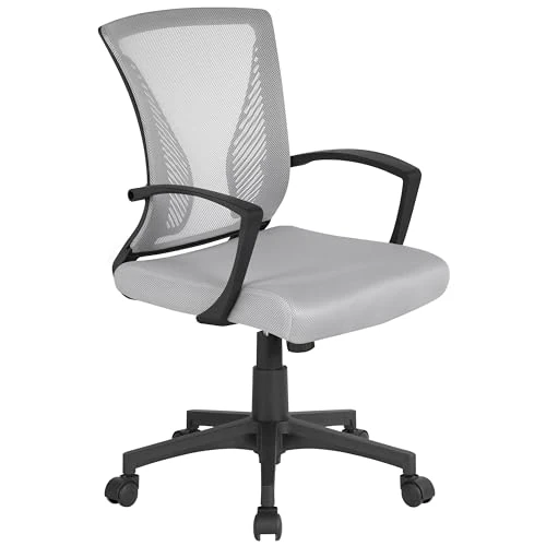 Yaheetech Ergonomic Office Desk Chair Reclining Swivel Swivel Height Adjustable Breathable Mesh with Armrests Capacity 136 kg Grey