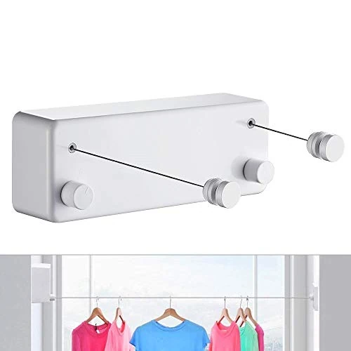 Offerta a tempo: JOOM Stendibiancheria retrattile, resistente, per asciugare il bucato in ambienti interni e all’aperto, in acciaio inossidabile, montaggio a parete, 4,2 m, due fili (richiede foratura) (bianco T) - 25% da 39.56 € a 29.77 €