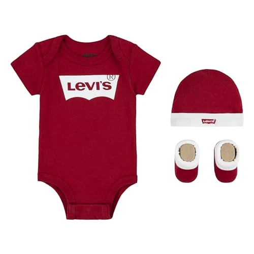 Offerta a tempo: Levi's Classic Batwing Infant Hat Bodysuit Bootie Set 3Pc, Tutina per bambino e neonato Unisex - Bimbi 0-24, Rosso (Levis Red), 6-12 mesi - 23% da 27.00 € a 20.81 €