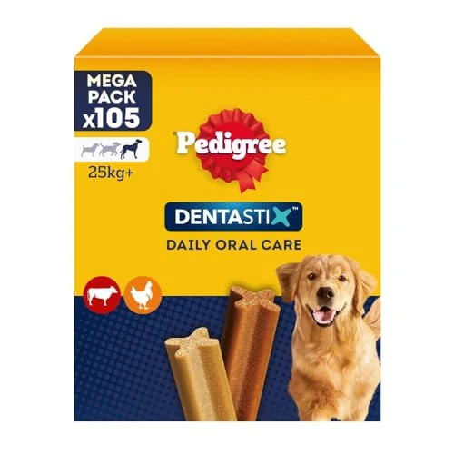 Pedigree Dentastix Oral Hygiene Snack (Large Dog +25kg), 270g 105 Pieces - 15 Packs of 7 Pieces (105 Pieces Total)