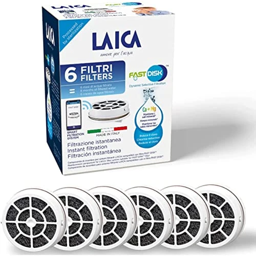 Limited offer: LAICA Fast Disk Water Filter Cartridges, 6 Month Pack (6 x 30 Day Filters)- Instant Active Carbon Filter, Reduces Chlorine, Pesticides, Microplastics, Chlorinated Organic Solvents. from 22.90 EUR to 19.99 EUR (save 13%)