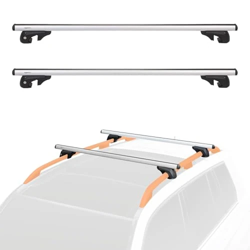Limited-time offer: Amazon Basics Cross Rail Roof Rack, 132 cm, Fits up to 117 cm Spans between Raised Side Rails with Gap, Pack of 2, Black/Silver from 49.33 £ to 35.97 £ (save 27%)