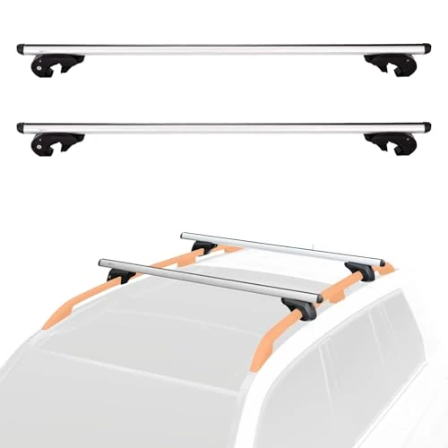 Offerta a tempo: Amazon Basics - Portapacchi da tetto a croce, 142 cm, si adatta a distanze fino a 126 cm tra le sponde laterali rialzate con fessura, confezione da 2, nero/argento - 16% da 68.15 € a 57.23 €