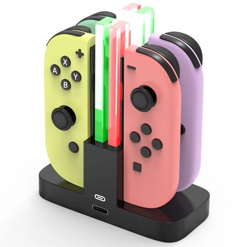 Caricatore per Nintendo Switch,[Più Recente] Diyife Stazionamento Di Ricarica per Switch Caricabatterie Supporta Joy-Con 4 in 1 Controller Charging Station con Porta USB-C E Indicatore Di Carica LED