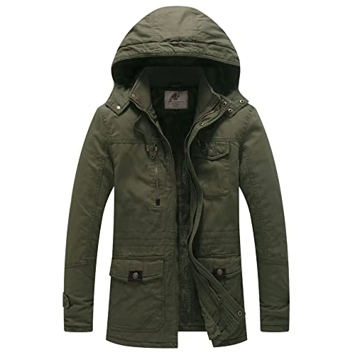 WenVen Men's Winter?Hooded?Warm?Jacket Thickened?Fleece?Coats Classic Military?Style?Parka?Jacket Mid-Length?Windproof Outerwear?Jacket Army Green M