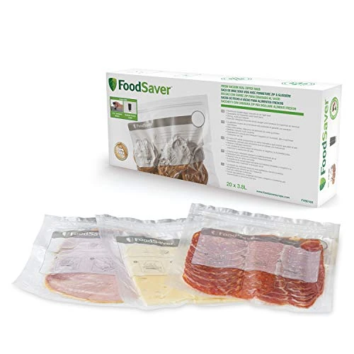 FoodSaver 20 Sacchetti per Sottovuoto Riutilizzabili con Chiusura Lampo, per Alimenti, Senza BPA, 3.8 lt