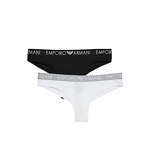 Emporio Armani Underwear Iconic Cotton Ropa Interior Brasileña Bi-Pack, Mujer, Blanco/Negro, L