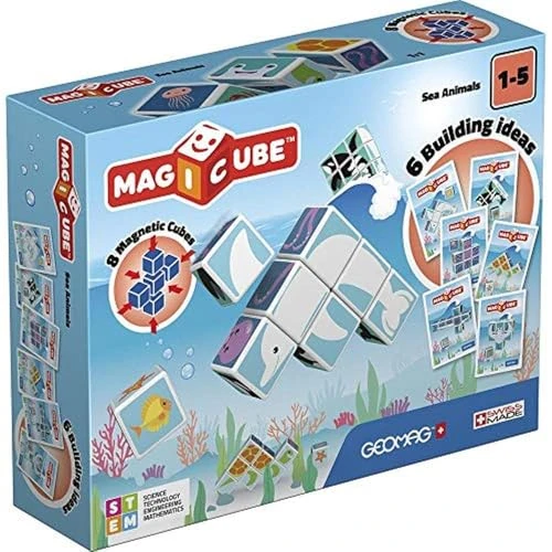 Geomag Magicube 146, Sea animals - Building Game with Magnetic Cubes, 8 Cubes - Construction Toys for Boys and Girls
