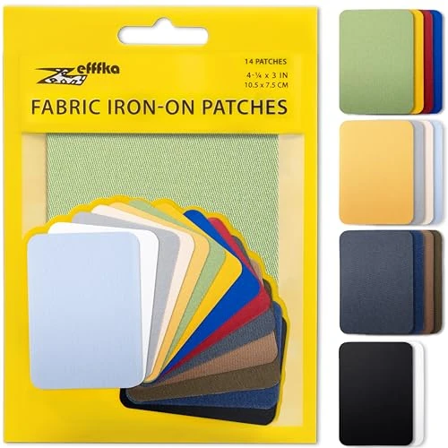Limited-time offer: ZEFFFKA Fabric Iron-on Patches Inside & Outside Strongest Glue 100% Cotton Blue Gray Beige Brown Yellow Red Green Repair Decorating Kit 14 Pieces Size 3" by 4-1/4" (7.5 cm x 10.5 cm) from 7.99 £ to 7.99 £ (save 0.00%)