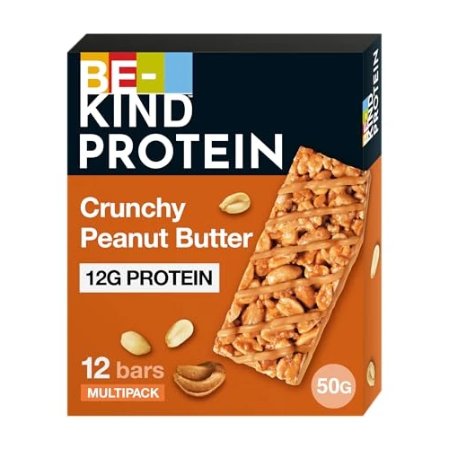 BE-KIND Batonik proteinowy, bezglutenowy baton przekąskowy, masło orzechowe, wysoka zawartość błonnika, źródło białka, bez sztucznych barwników, aromatów lub konserwantów, 12 x 50 g