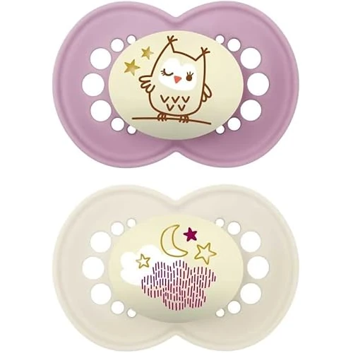 MAM Original Night smoczek, zestaw 2 sztuk, silikonowy SkinSoft z etui na smoczek, 16 miesięcy, różowy