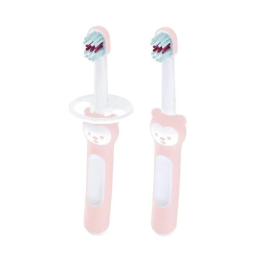 Intrucciones en lengua extranjera - MAM ZEDMM605F Baby's Brush - Juego de 2 cepillos de dientes con anillo de seguridad, mango corto específico para dientes de leche, 6 + meses, rosa