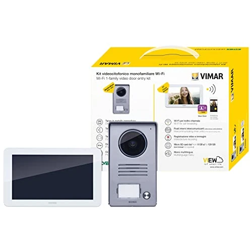 Vimar K40945 Smart Single Family Door Intercom with Touchscreen Hands-Free Kit 1 Button with Rain Cover 1 Power Supply