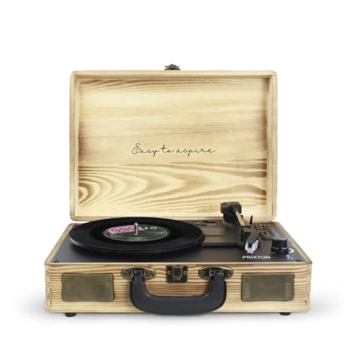 Plattenspieler mit Lautsprecher PRIXTON VC400, Schallplattenspieler mit Bluetooth und Encoding-Funktion, Vinyl-Player, Radio FM und USB Port, 33/45/78 RPM, Holz