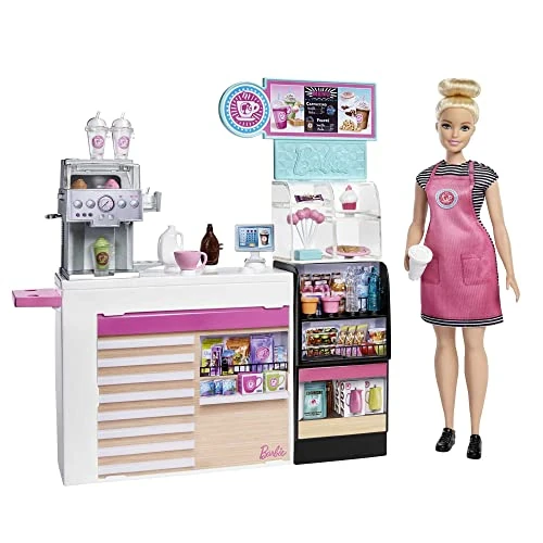 Limited offer: Barbie Coffee Shop with Doll and 20+ Realistic Play Pieces: Coffee Shop, Coffee-Smoothie Maker, Milk, Syrup, Snacks & More; for Ages 3 Years Old & Up - GMW03 from 64.00 EUR to 64.00 EUR (save 0%)