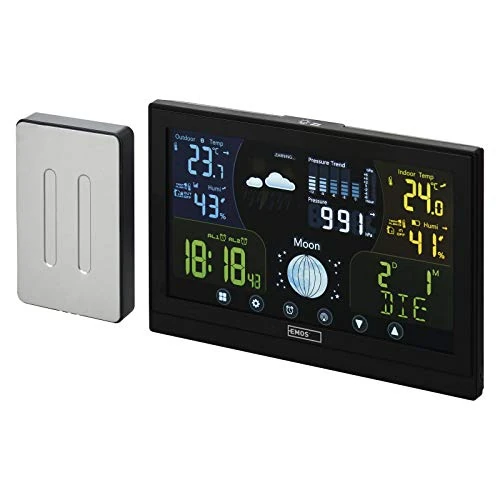 Limited-time offer: EMOS - Wireless weather station with outdoor sensor - touchscreen colour display, thermometer, hygrometer, barometer, weather forecast - DCF radio clock - 13 functions - incl. power supply, wall/desk from 67.05 GBP to 67.05 GBP (save 0%)