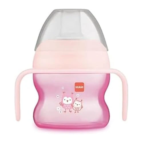 MAM Taza de iniciación con asas antideslizantes y boquilla, a partir de 4 meses, 150 ml, color rosa