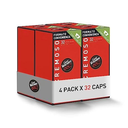 Café Vergnano 1882 Cápsulas Café Compatibles Lavazza A Modo Mio Compostables, Cremoso - 4 paquetes x 32 cápsulas (total: 128)