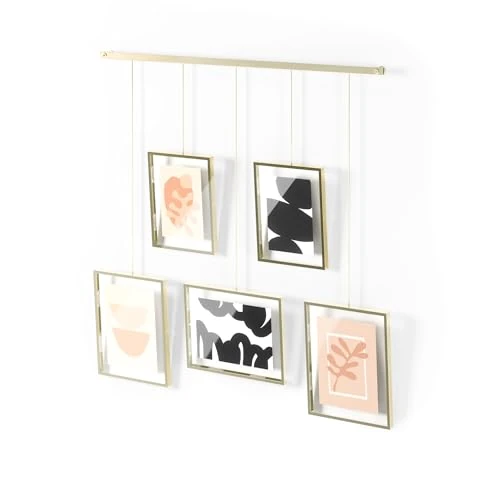 Umbra Exhibit Set met 5 fotolijsten, Staal, Mat goud