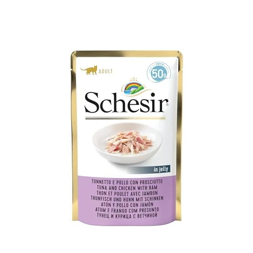 Schesir Cat Jelly Tuna with Chicken and Ham Wet Cat Food in Jelly 30 Bags x 50 g