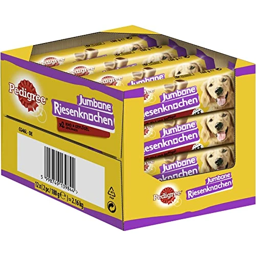 Offerta a tempo: Pedigree Snack per cani di taglia media con manzo e pollame, 24 pezzi (12 x 2 pezzi) - 17% da 35.41 € a 29.36 €