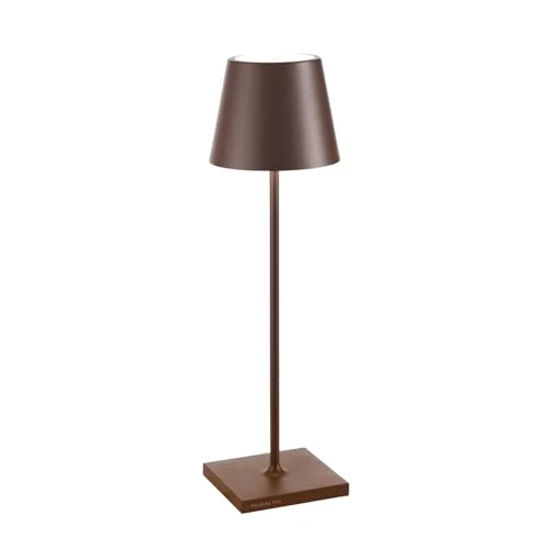Zafferano, Poldina Pro Lampe, Kabellose, Wiederaufladbare Tischlampe mit Touch Control, Auch für den Außenbereich Geeignet, Dimmer, 2200-3000 K, Höhe 38 cm, Farbe Corten