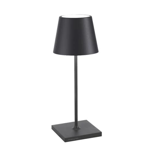Zafferano, Poldina Pro Mini, Zasilana Akumulatorowo Bezprzewodowa Lampa Stołowa ze Sterowaniem Dotykowym, Również Jako Lampa Zewnętrzna, Ściemniacz, 2200-3000 K, Wysokość 30 cm, Ciemnoszary