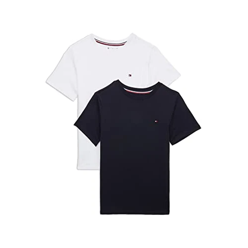 Tommy Hilfiger Boys’ 2 Pack Short Sleeve Round Neck T-Shirts, Blue (Desert Sky/White), 12-14 Years