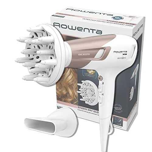 Limitiertes Angebot: Rowenta Studio Dry Glow Haartrockner, 2100 Watt, Föhn mit Diffusor für Locken, 3 Temperatur- und 2 Geschwindigkeitsstufen, Ionenfunktion, Kaltlufttaste, weiß/roségold, CV5830 von 26.99 EUR auf 24.99 EUR (Spare 7%)