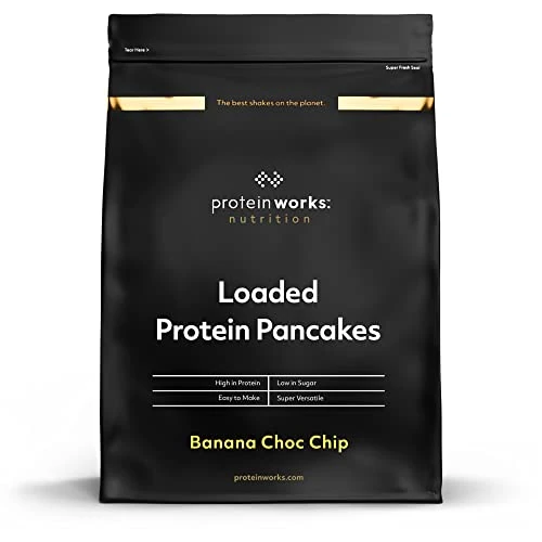 Protein Works - Loaded Protein Pancakes, Premium Protein Pancake Mix, High Protein Breakfast, Low Sugar, Low Fat, Banana Choc Chips, 8 Servings, 500g