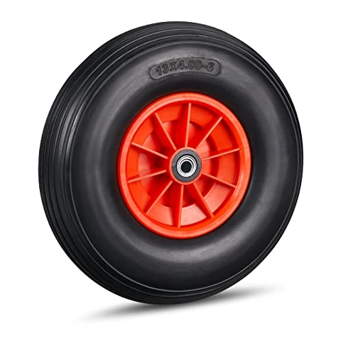 Relaxdays Ruota per Carriola 4.00-6, Gomma Piena e Cerchione in Plastica, 3 Adattatori, Antipanne, Max 100kg, Nero Rosso