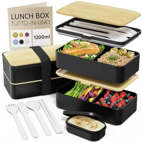Offerta a tempo: Umami Porta Pranzo Adulti Ermetico, Bento Box con Scomparti e 4 Posate - 41% da 39.99 € a 23.73 €