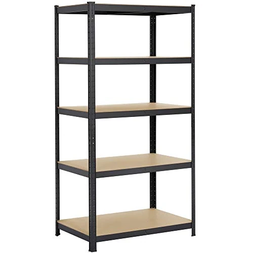 Yaheetech Scaffale/Scaffalatura Metallo Industriale a 5 Riapini 180 x 90 x 60 cm in Acciaio e Legno MDF per Garage Magazzino Cucina Negozio Nero Opaco