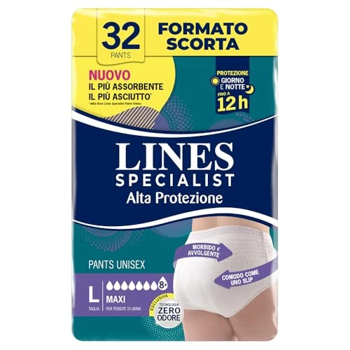 Begrenztes Angebot: Lines Specialist Pants Maxi Unisex, Inkontinenzunterhose für Damen und Herren, hoher Schutz bis zu 12 Stunden, Größe L, monatliche Vorrat, 4 Packungen mit je 8 Stück von 36.69 EUR auf 36.69 EUR (Rabatt 0%)