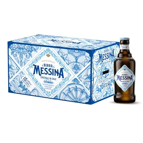 Offerta a tempo: Birra Messina Cristalli di Sale, Cassa con 15 Bottiglie da 50cl, Birra Premium Lager a Bassa Fermentazione, Gusto Morbido, Fine ed Equilibrato, Gradazione 5% Vol - 22% da 26.85 € a 20.85 €