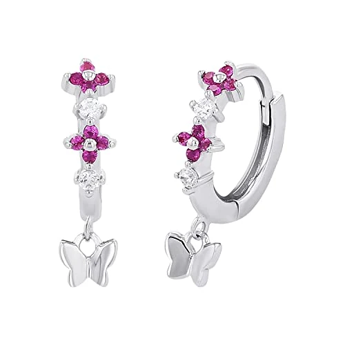 Prinzessin Lillifee Orecchini a cerchio Orecchini per bambini in argento sterling 925, con sintetizzatore di zirconi cubici, 1,6 cm, argento, farfalla, in confezione regalo per gioielli, 2027893
