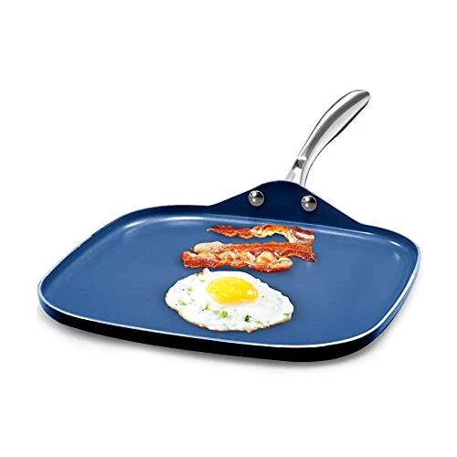 Granitestone Sartén/parrilla plana antiadherente de 10.5 in con superficie ultraduradera con revestimiento triple de diamante y mineral, mango de acero inoxidable que se mantiene fresco, horno