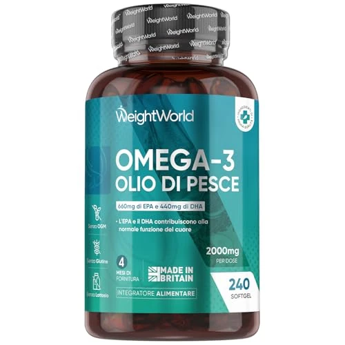 Omega 3 2000mg - 240 Perlas de Aceite de Pescado (660mg EPA + 440mg DHA) - Ácidos Grasos de Omega 3 para 4 Meses, Sin OGM