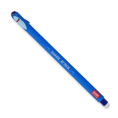 Legami Radierbarer Gelschreiber, Kugelschreiber zum Entfernen der Tinte ohne Papier zu verbrauchen, blaue Tinte, wärmeempfindlich, 0,7 mm Spitzendurchmesser, Shark Motiv