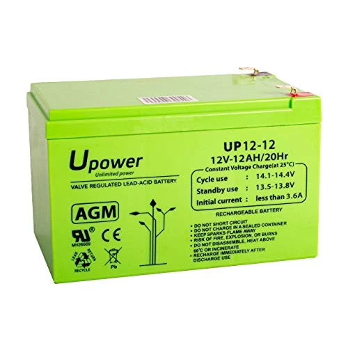 Oferta limitada: U-Power Batería AGM 12V 12Ah – Sellada Recargable Plomo-Ácido VRLA – para Alarmas, SAI/UPS, Seguridad, Juguetes Eléctricos y Más – Terminal Faston F2 (6.3 mm) de 22.79 € a 22.79 € (ahorro 0.00%)